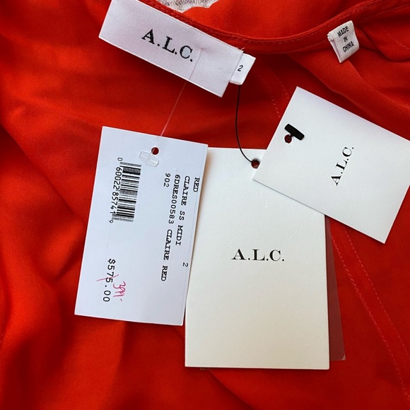 A.L.C. Claire Red Silk Wrap Handkerchief Midi Dress Size 2 NWT $575 - Picture 14 of 15